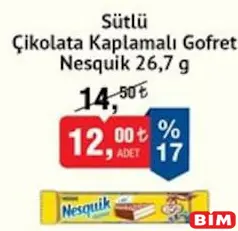 NESTLE NESQUİK SÜTLÜ ÇİKOLATA KAPLAMALI GOFRET 26,7 GR